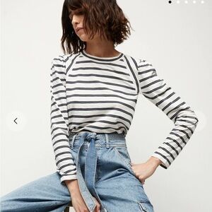 Veronica Beard green and White Striped Long Sleeve Tee